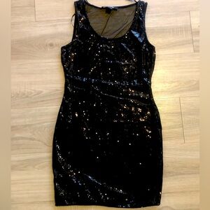 Forever 21 Black Sequin Fitted Tank Dress with Sheer Mesh Back M Medium